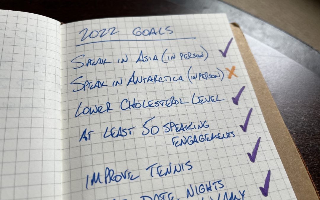 Nathan Whitaker page of sample goals for 2022 that are backdated