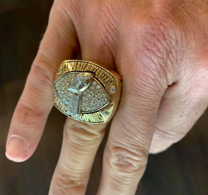 Nathan Whitaker's Super Bowl ring from the Tampa Bay Buccaneers victory over the Oakland Raiders